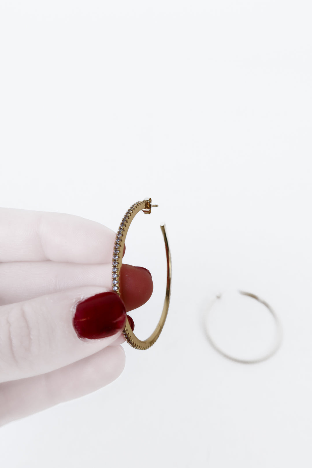 Gold/Pave Crystal Medium Open Hoop Earrings