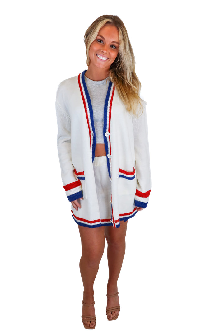 Show Me Your MUMU white/red/blue sweater skirt set NWT (S)