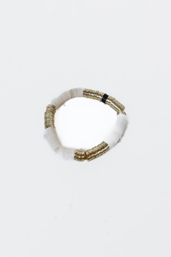 Gold/Cream Beaded Stretchy Bracelet