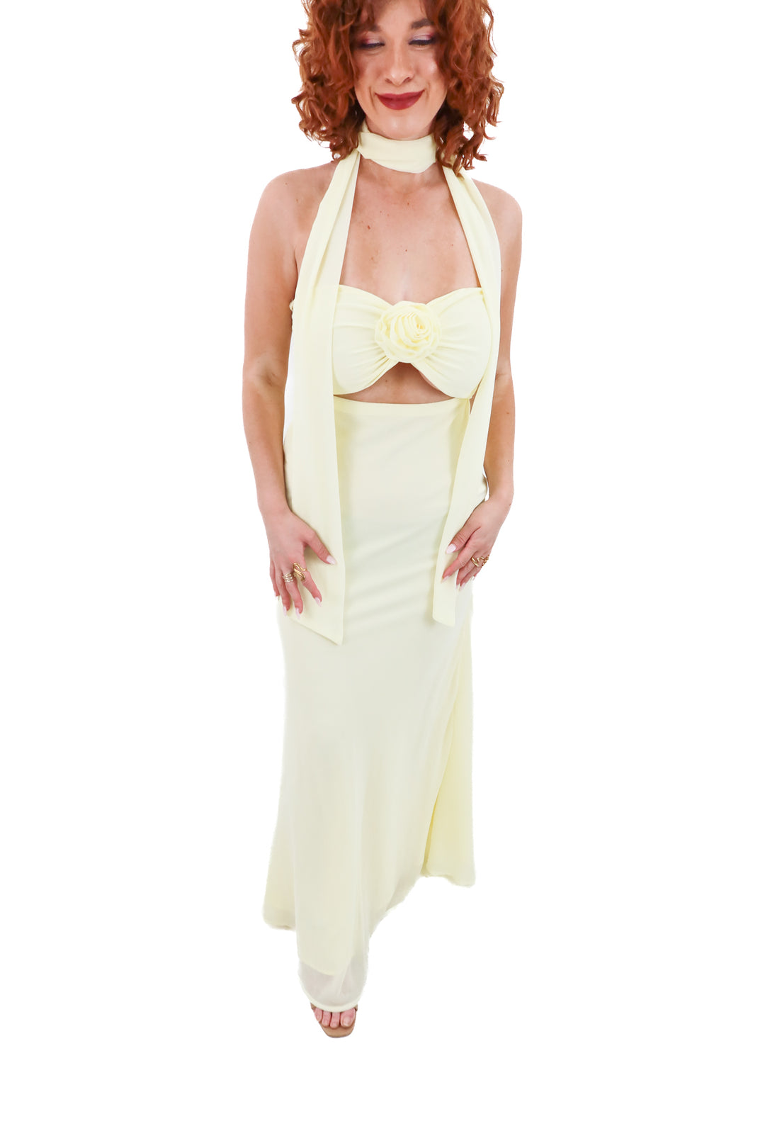 peppermayo yellow rose dress (m; retail $90)