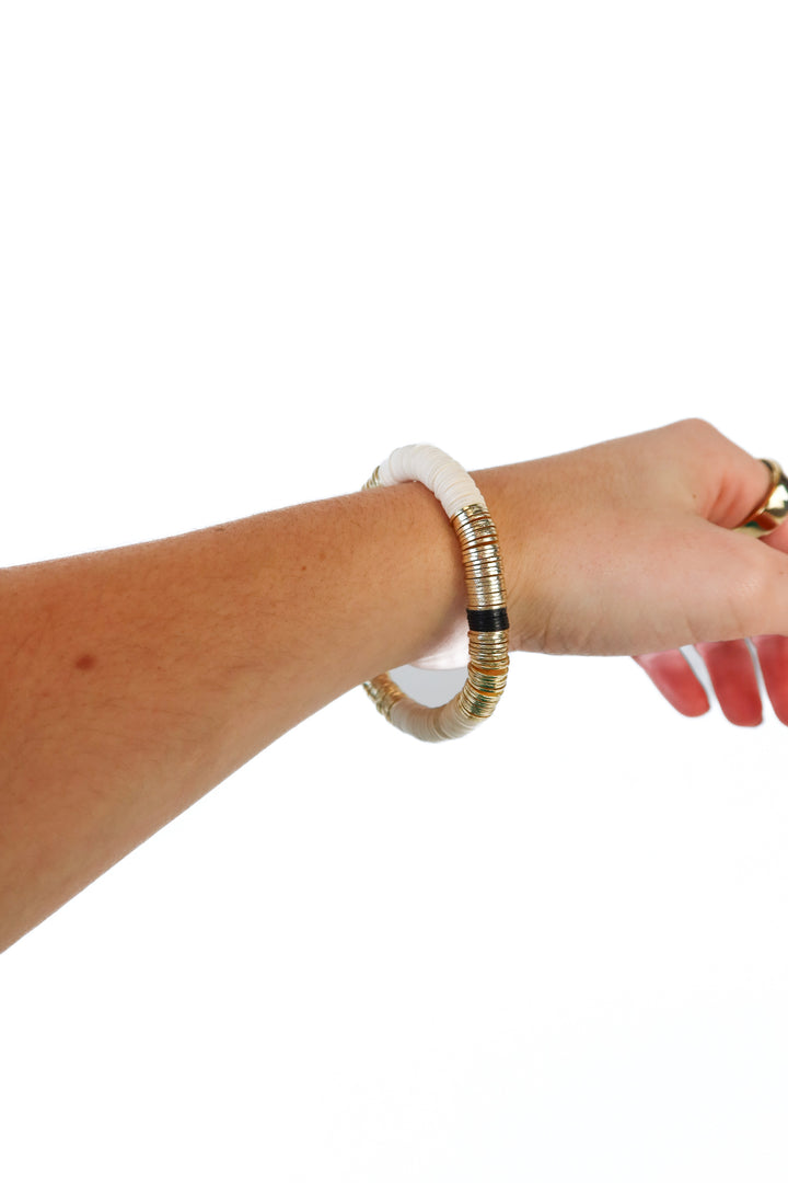 Gold/Cream Beaded Stretchy Bracelet