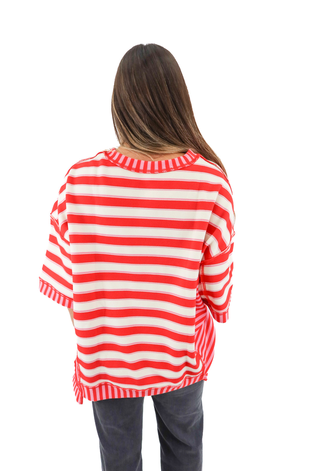 red/white/pink stripe top (M)