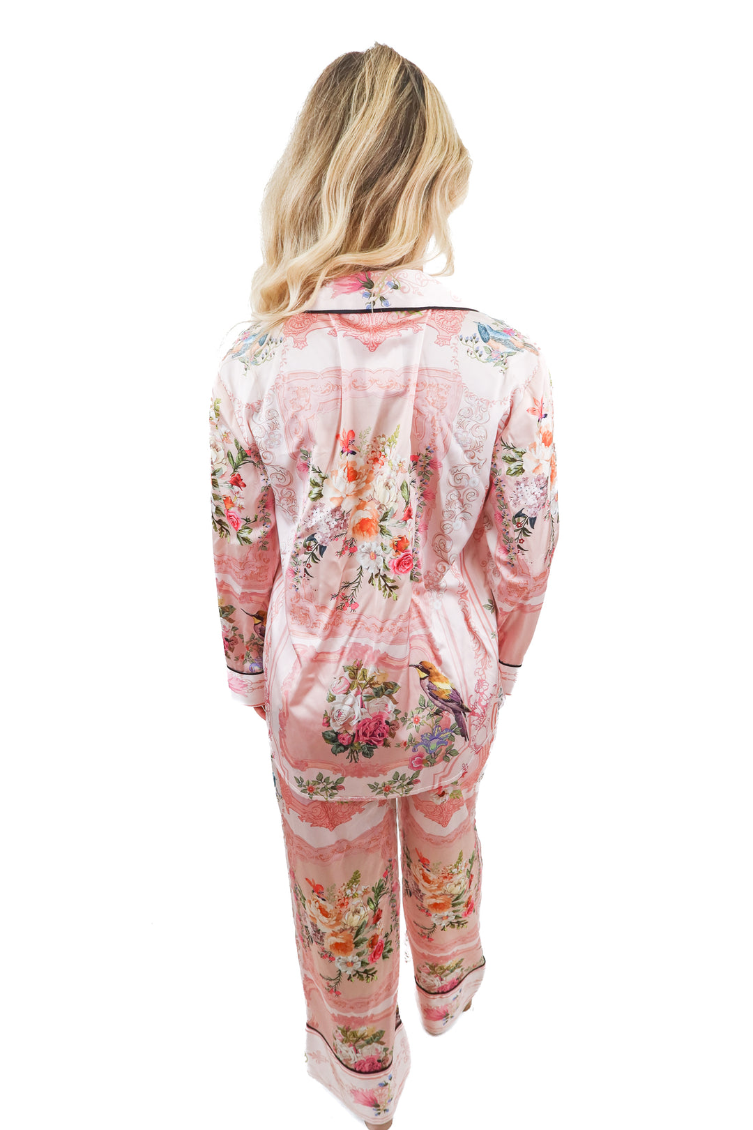 maison riche pink satin pj set (s; retail $400)