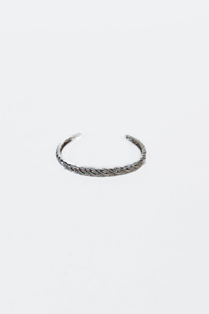 Silver/Pave Crystals Wavy Thin Cuff Bracelet