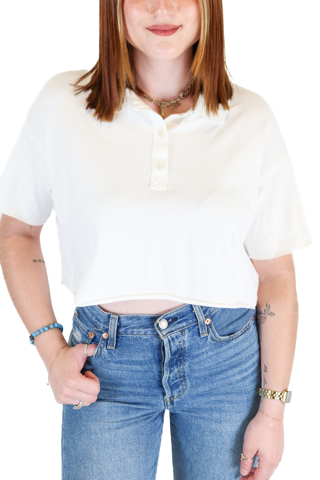 Offline by Aerie White Polo Crop Top (XS)