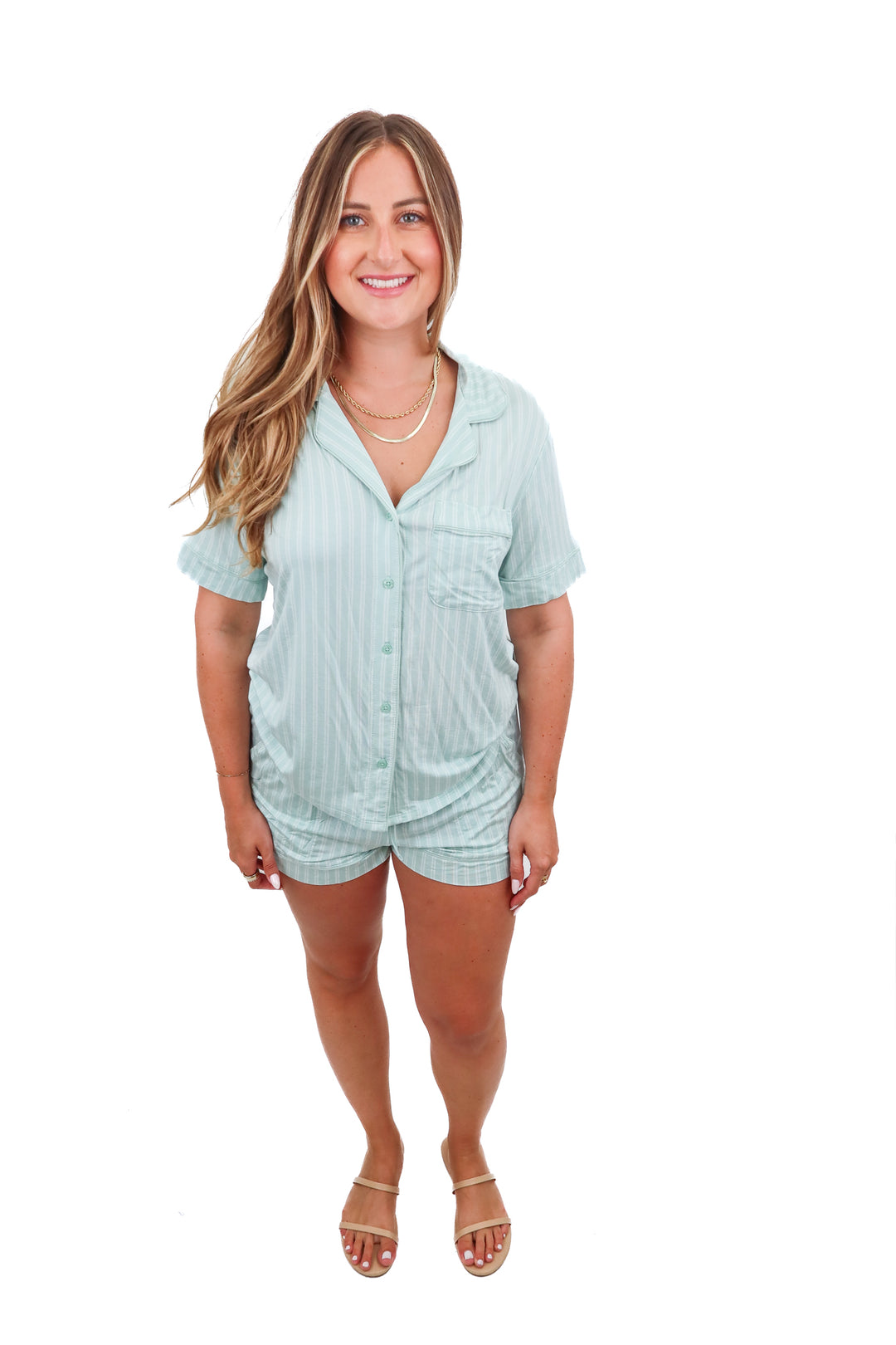 auden mint striped pj set (m; retail $40)