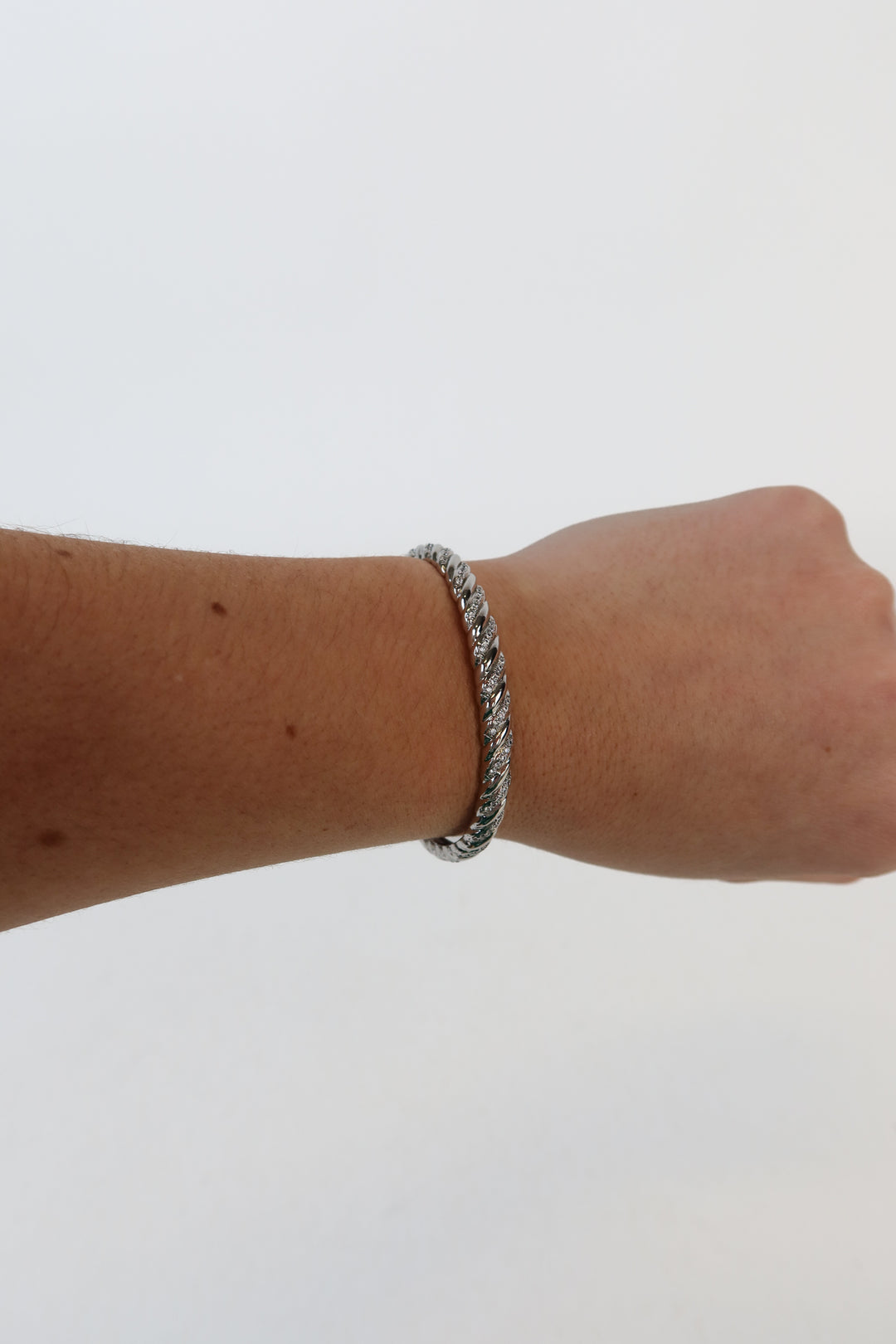 Silver/Pave Crystals Wavy Thin Cuff Bracelet