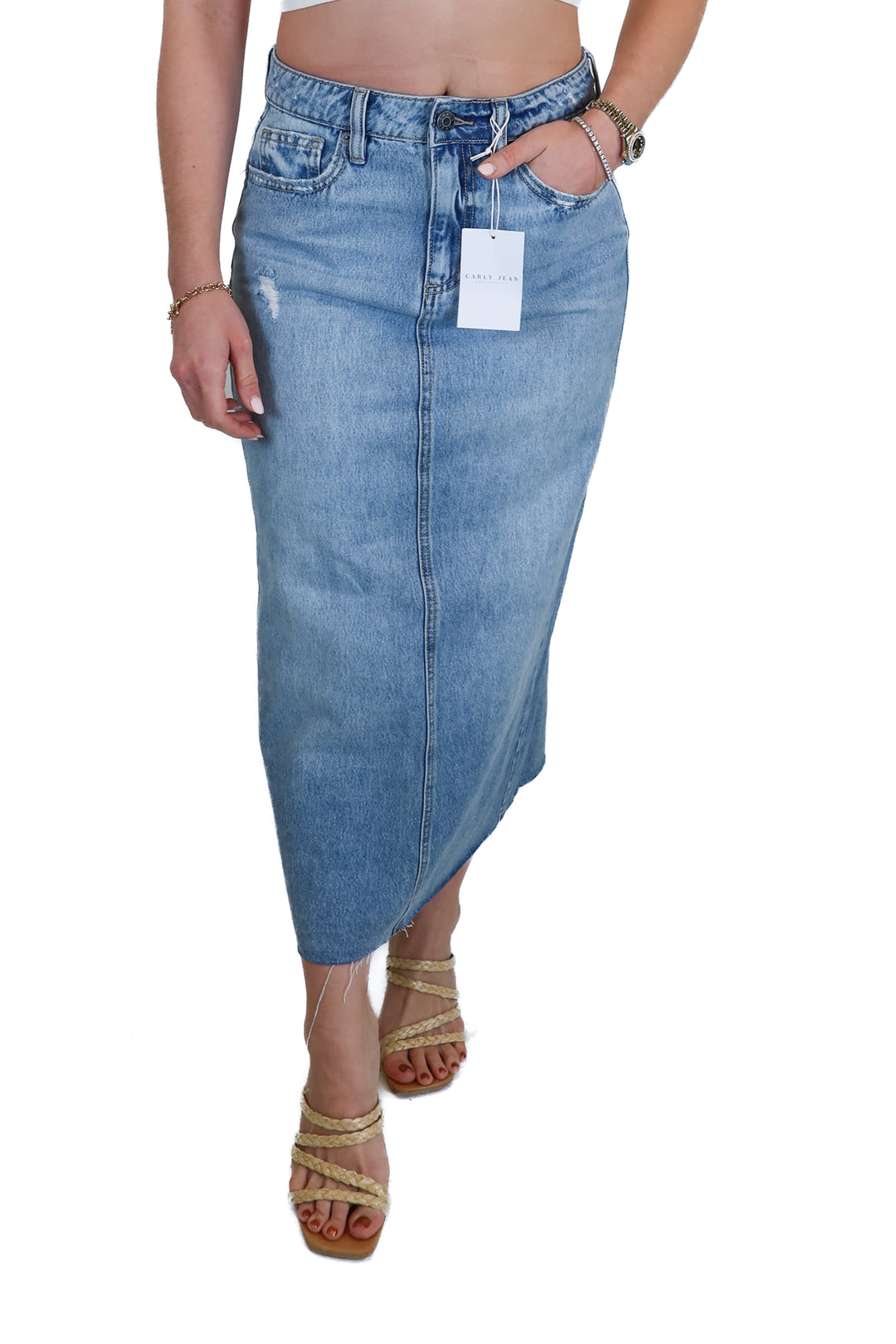 Carly Jean Denim Vintage Midi Skirt NWT (S)