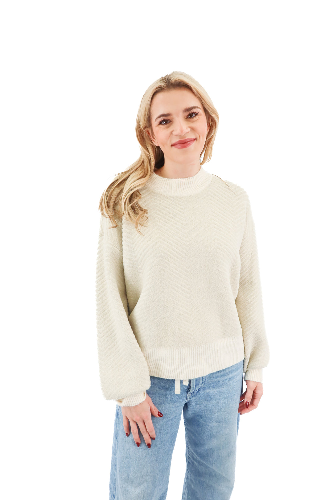 pinch cream herringbone pattern knit sweater (S)