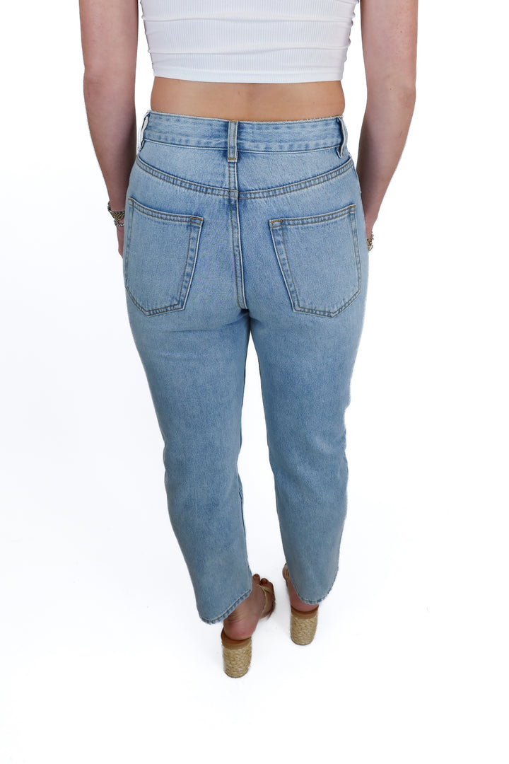 Showpo Light Blue Rhinestone Straight Leg Jeans NWT