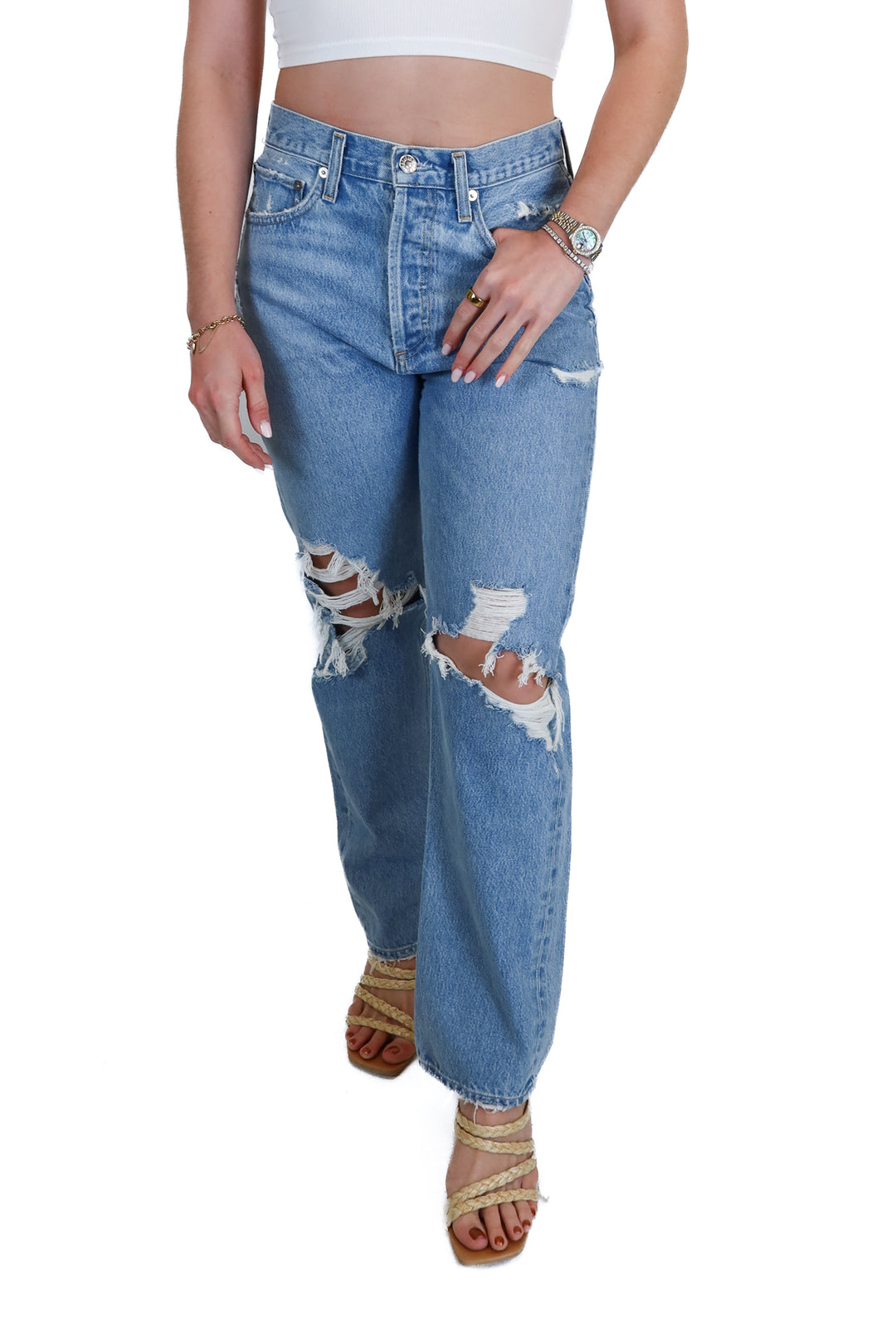 Agolde Distressed Mid-Rise Straight 90s Jean (26)