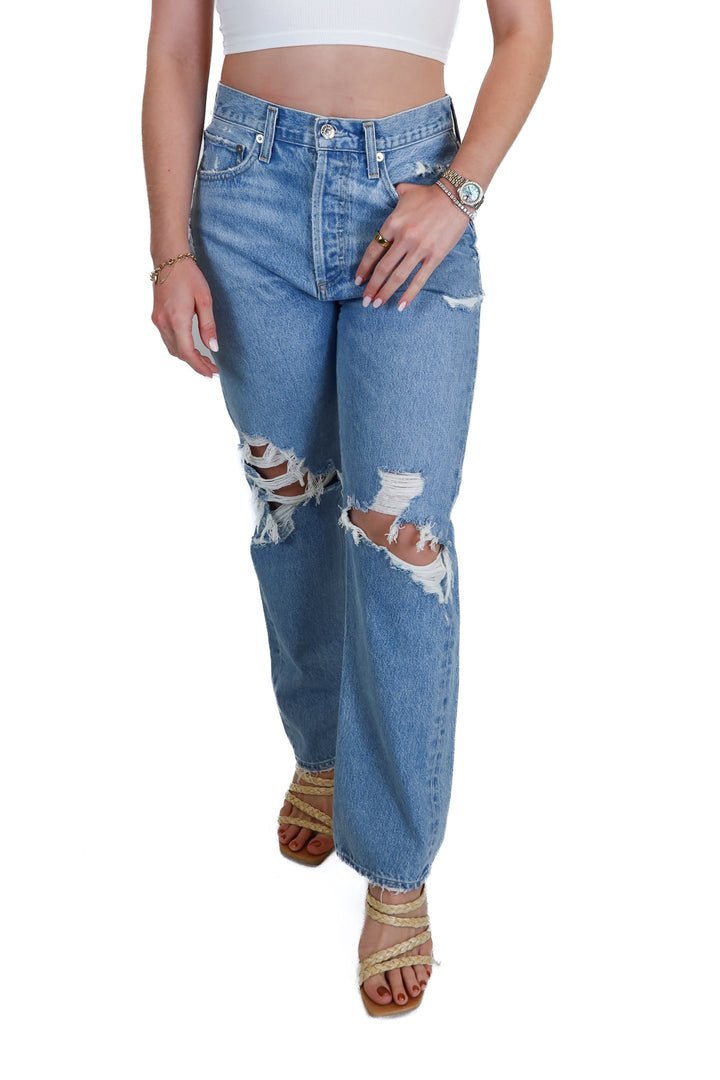 Agolde Distressed Mid-Rise Straight 90s Jean (26)