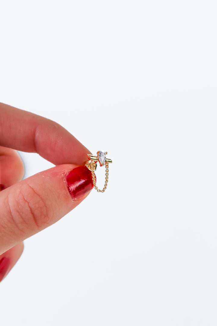 Gold Bar/Crystal Chain Stud Earrings