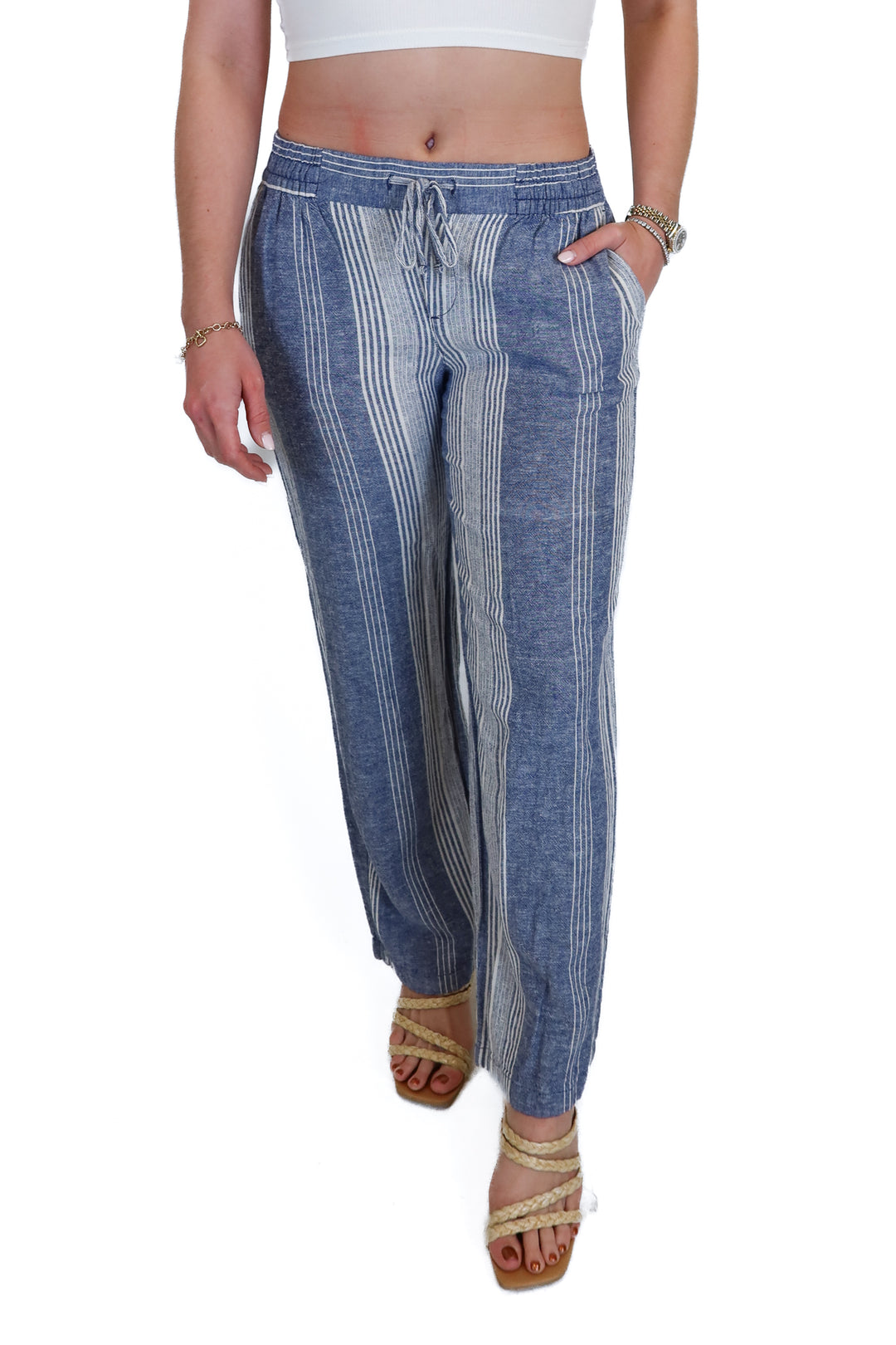 Old Navy navy and cream linen blend pants (XS)