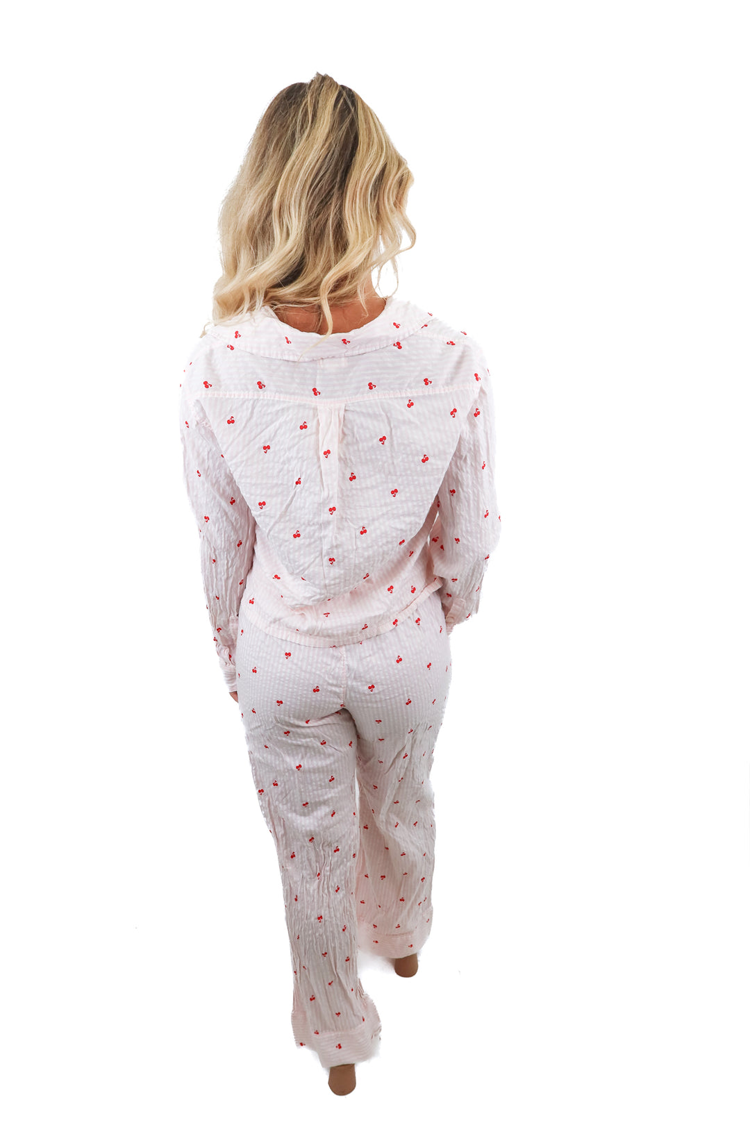 aerie pink stripe/cherry pj set (xs; retail $102)