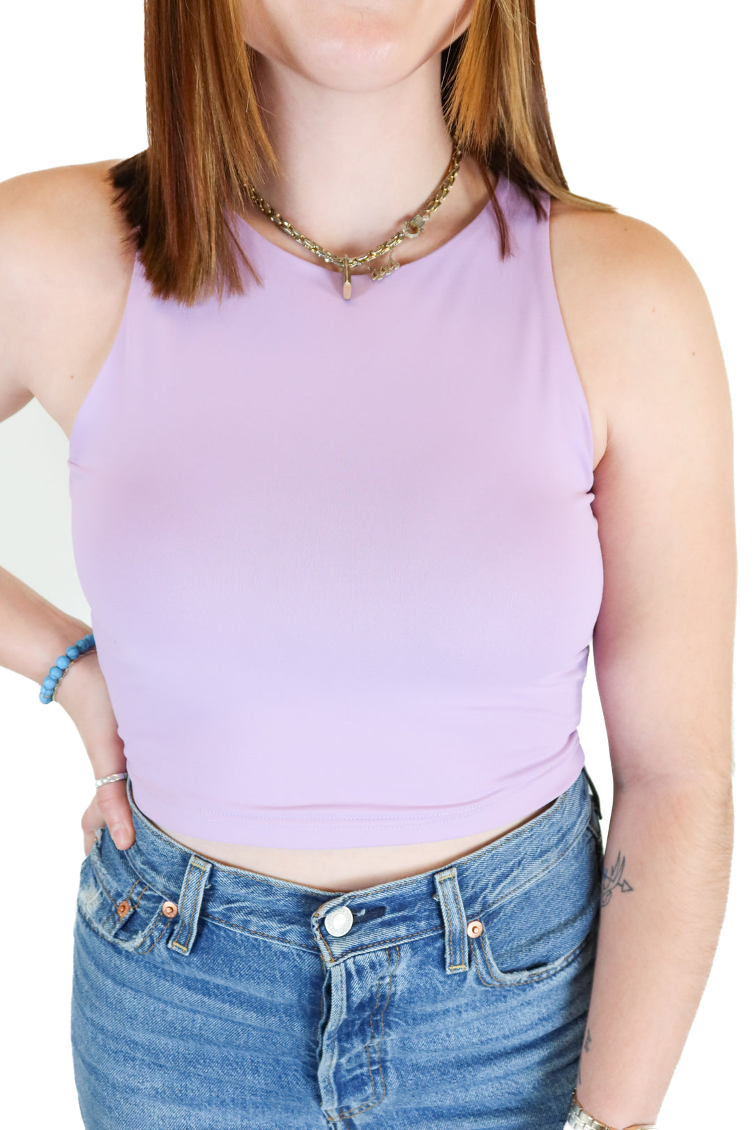 peoria Lilac High Neck Crop Tank Top (S)