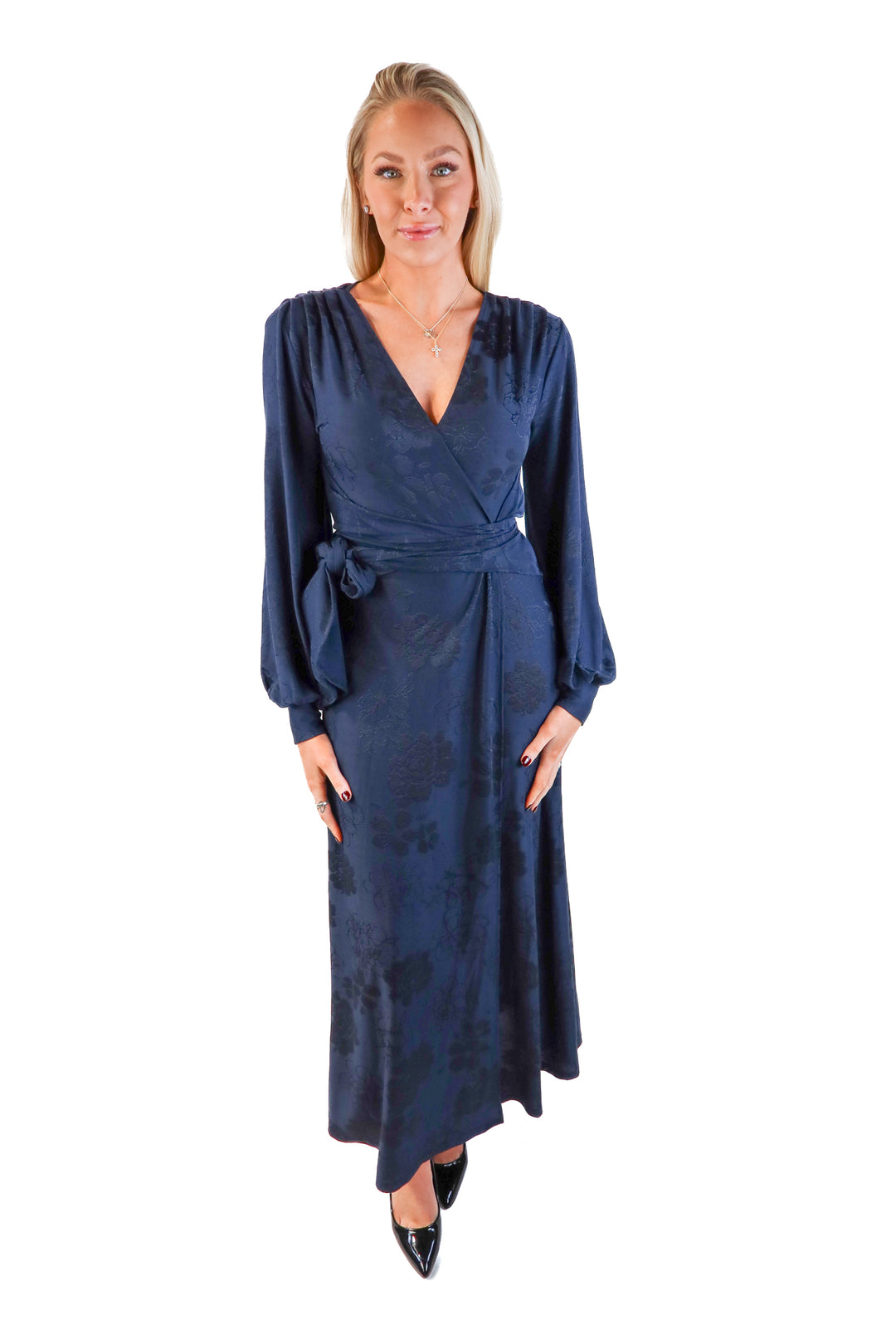 Zara navy floral maxi caftan dress (s)