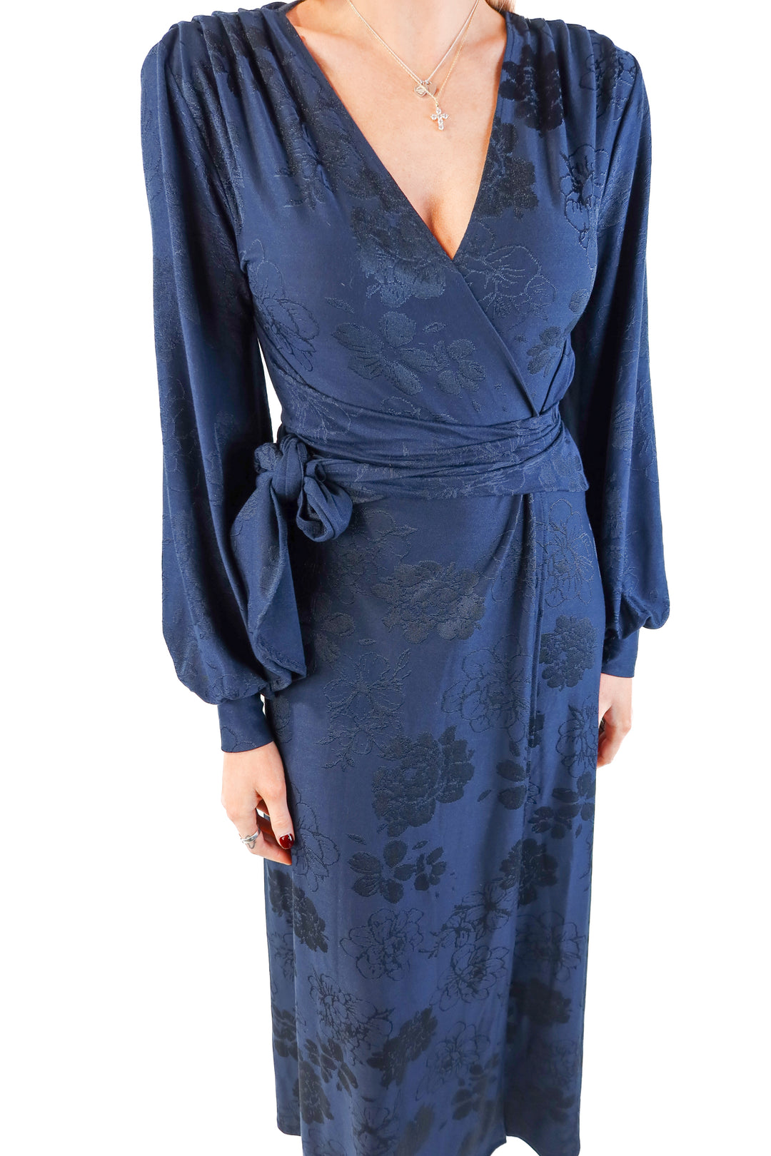 Zara navy floral maxi caftan dress (s)