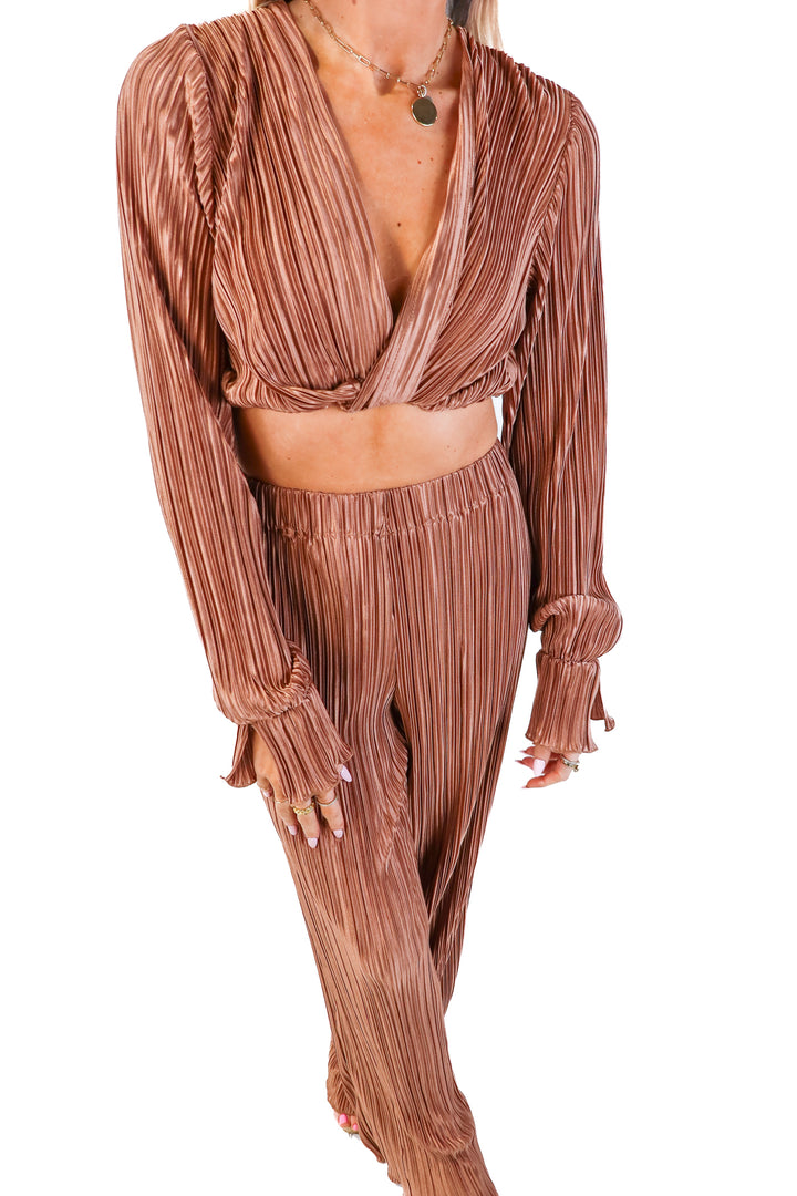 Showpo Satin Pleated Mauve Set (0)