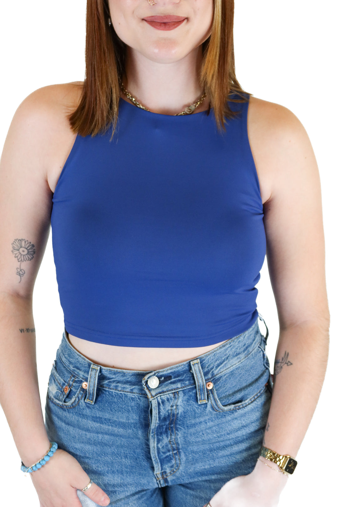 Reoria Blue High Neck Crop Tank Top (S)