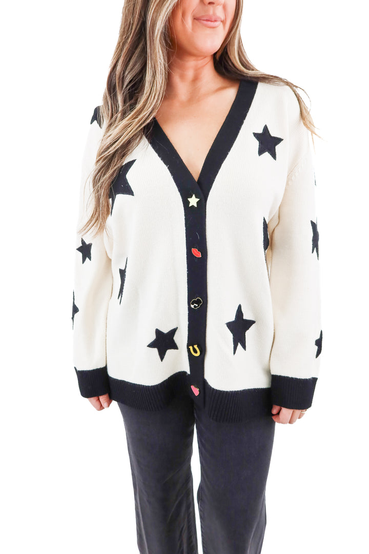 alice & olivia star cardigan (L; retail $550)