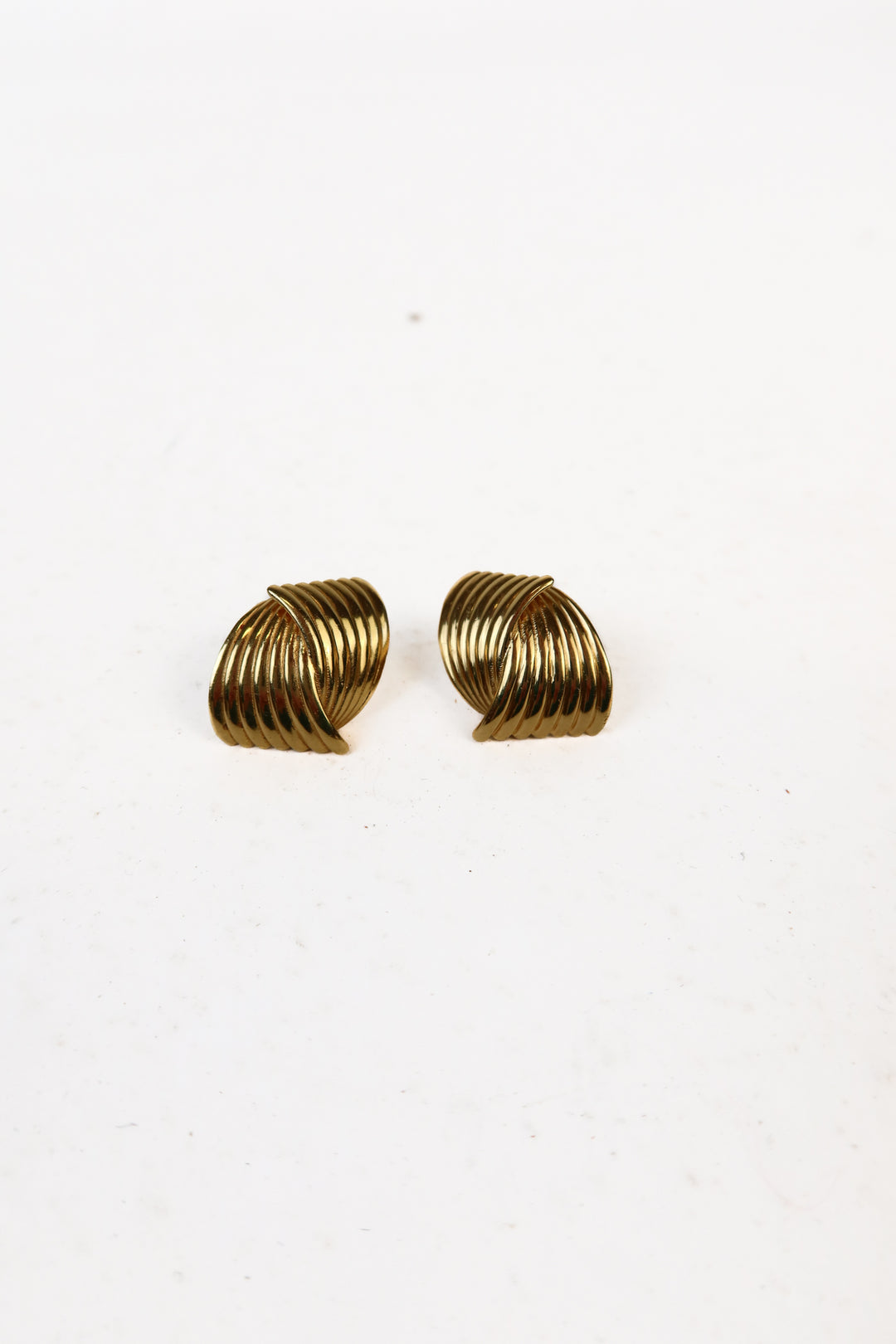 Gold Textured Crossover Stud Earrings