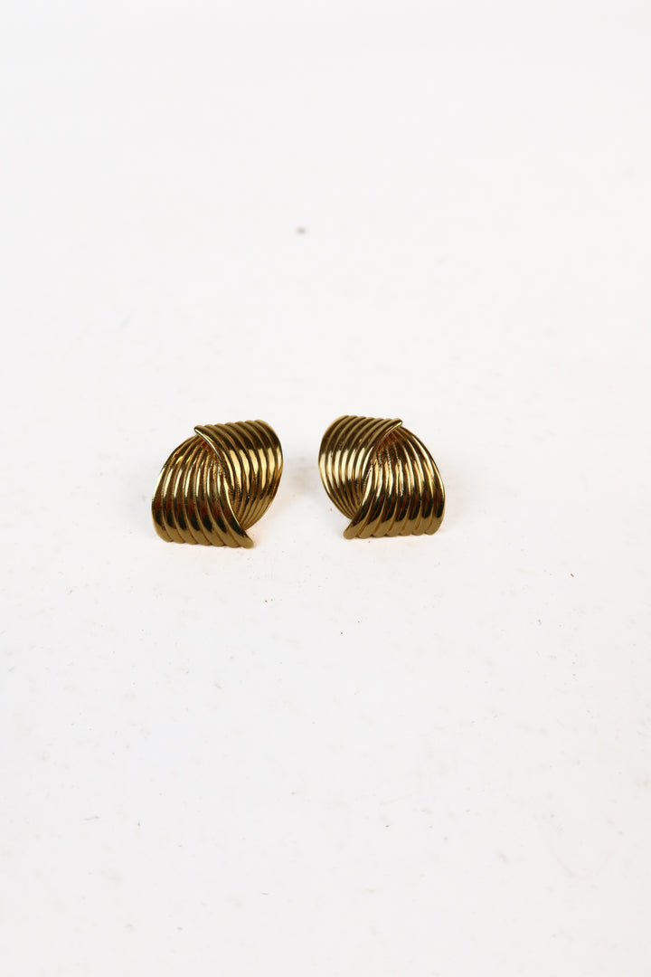 Gold Textured Crossover Stud Earrings