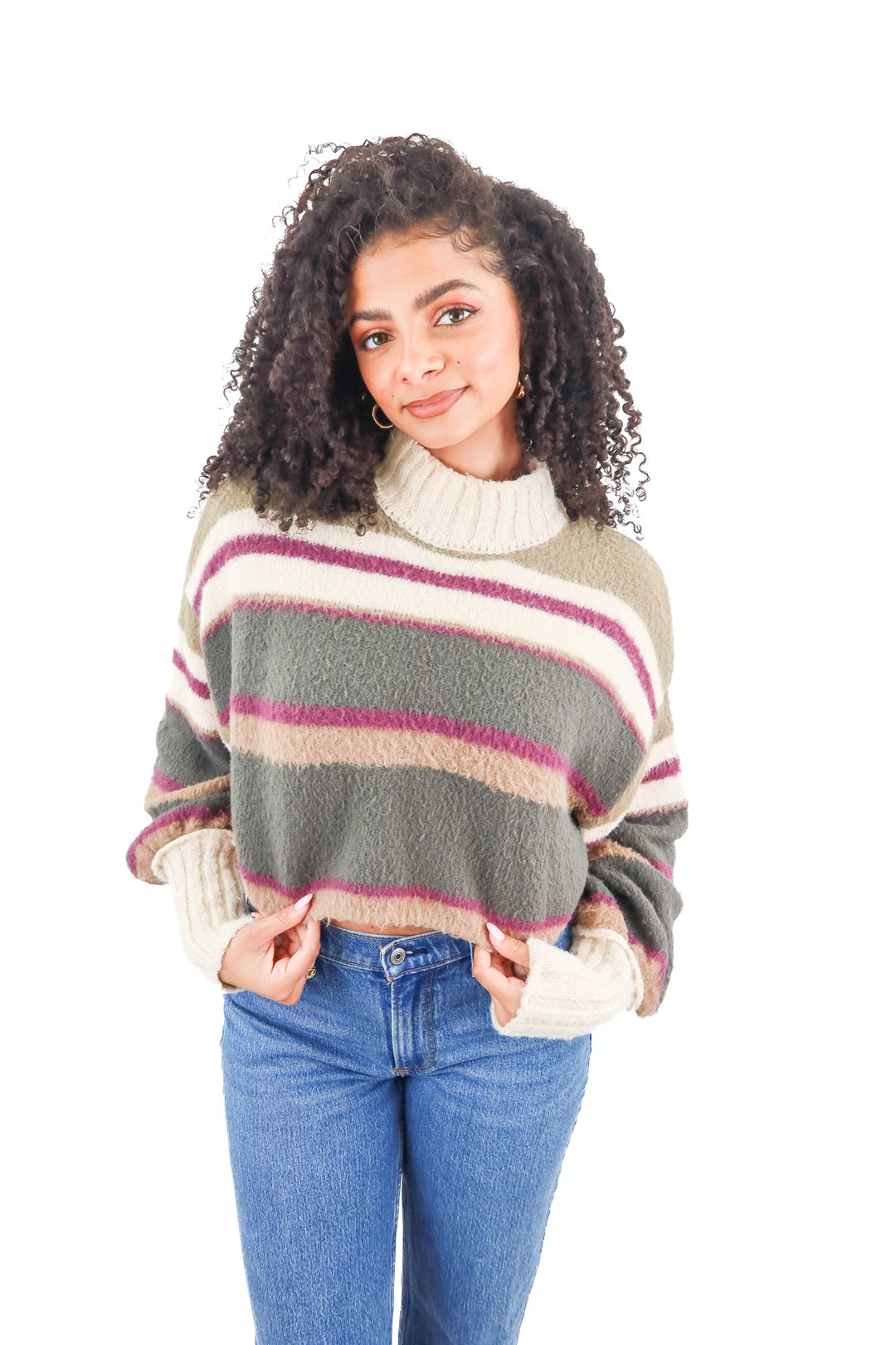 free people striped turtleneck sweater (xs; retail $125)
