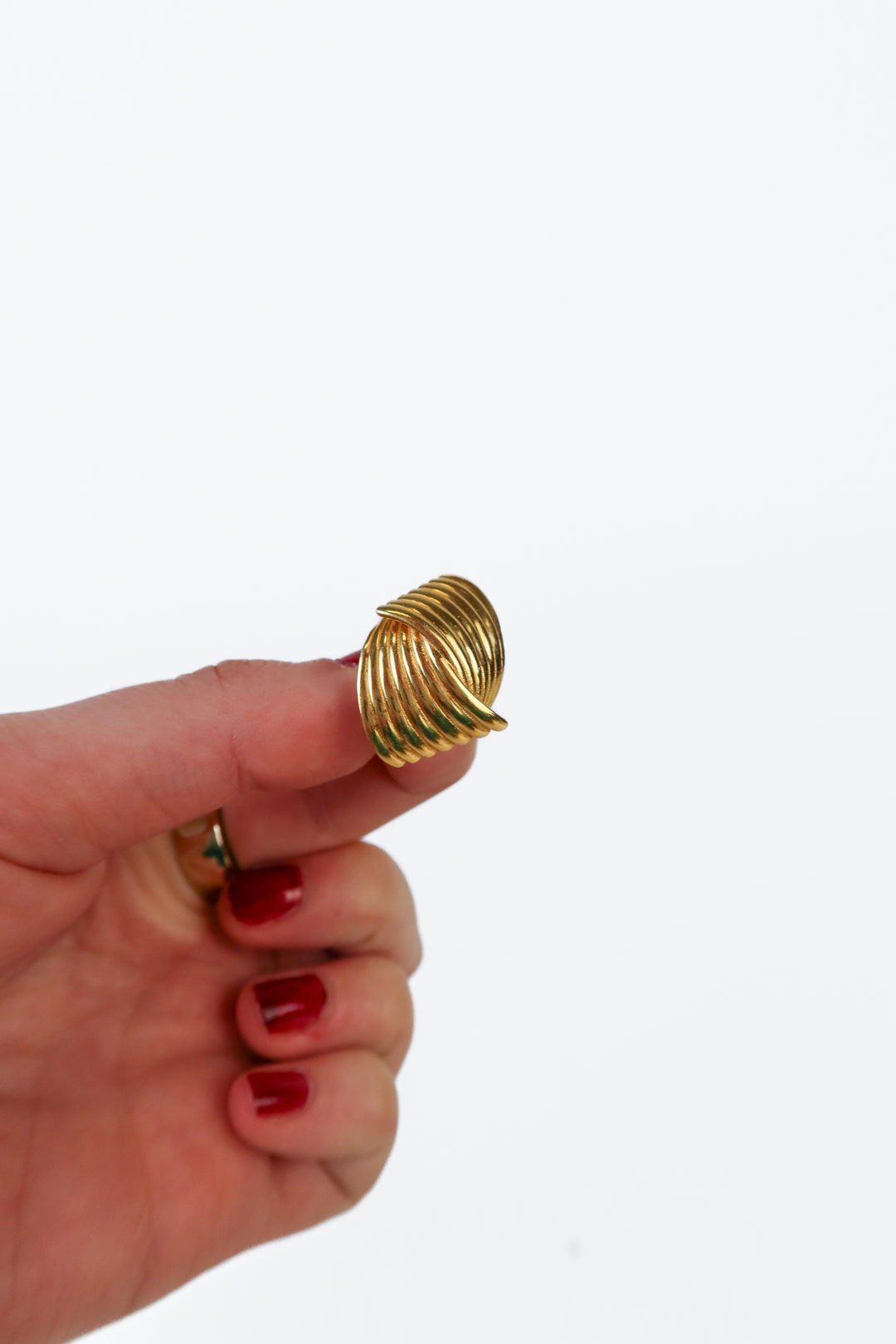 Gold Textured Crossover Stud Earrings