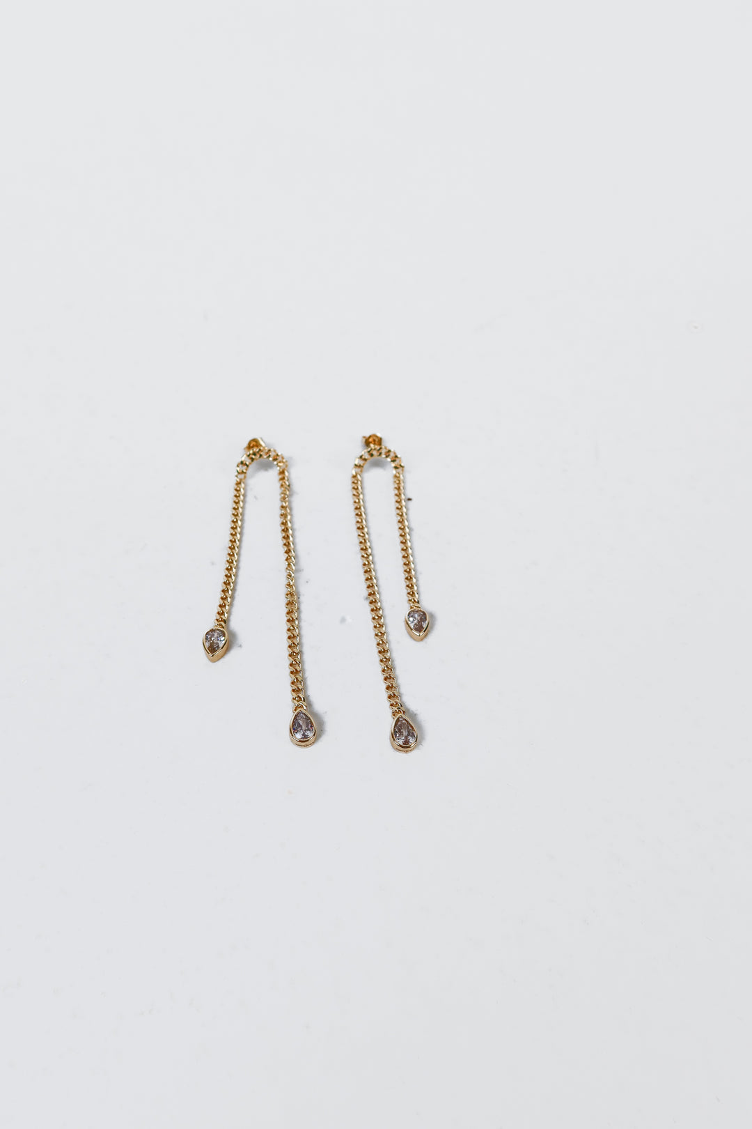 Gold/CZ Waterfall Chain Earrings