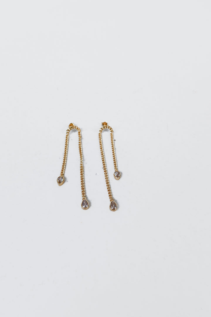 Gold/CZ Waterfall Chain Earrings