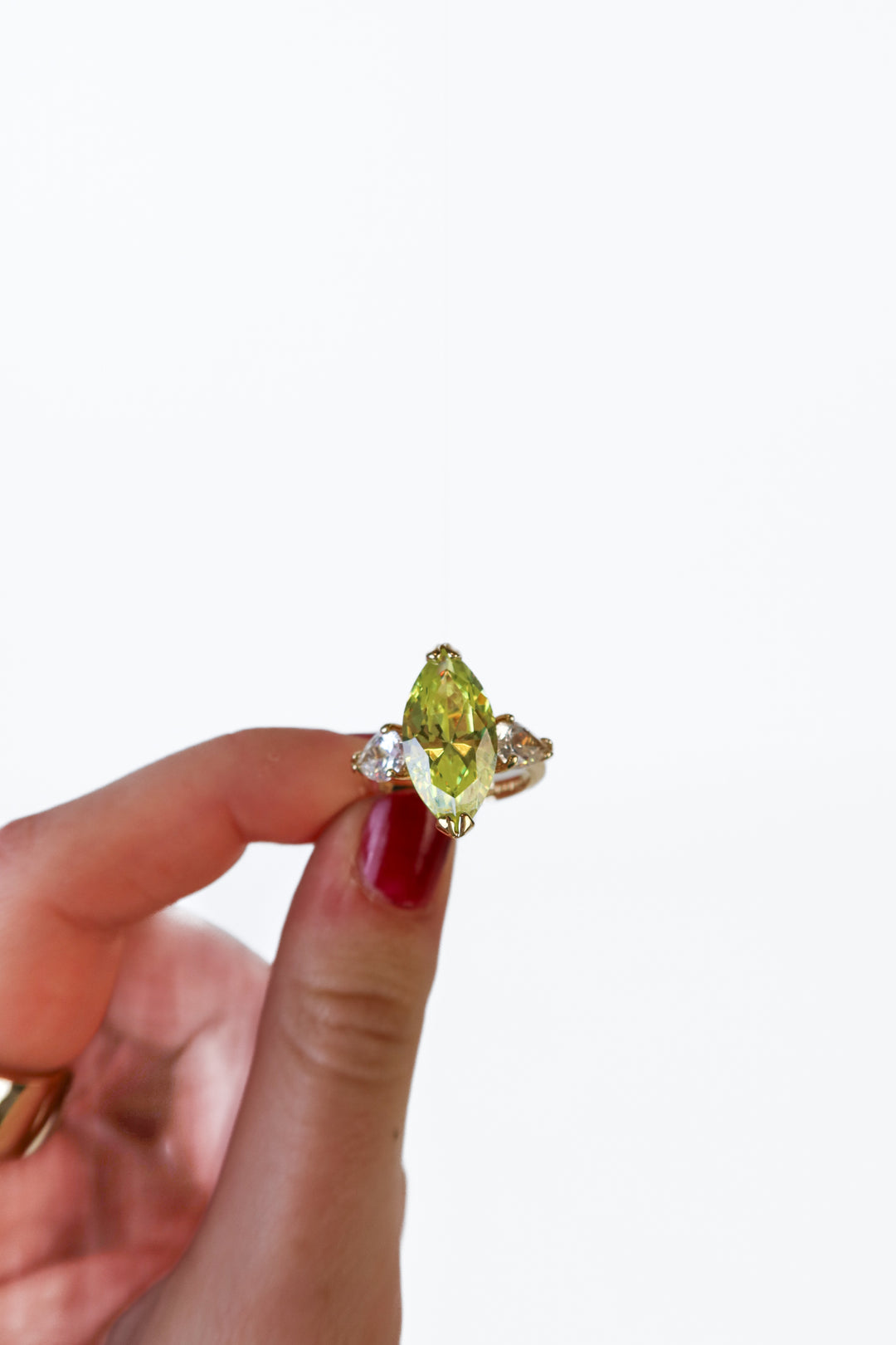 Faux Peridot & Diamond Ring (ring size 6)