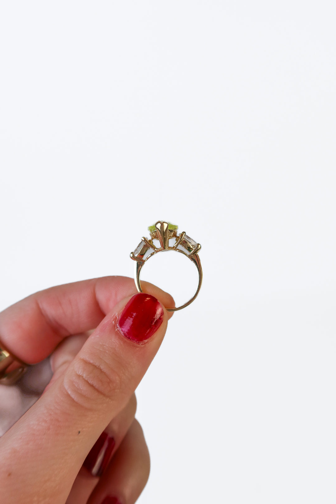 Faux Peridot & Diamond Ring (ring size 6)