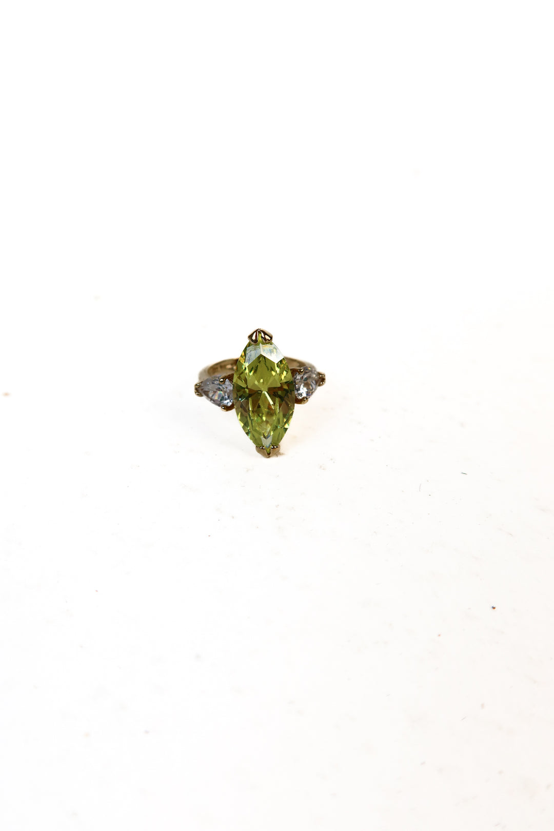 Faux Peridot & Diamond Ring (ring size 6)