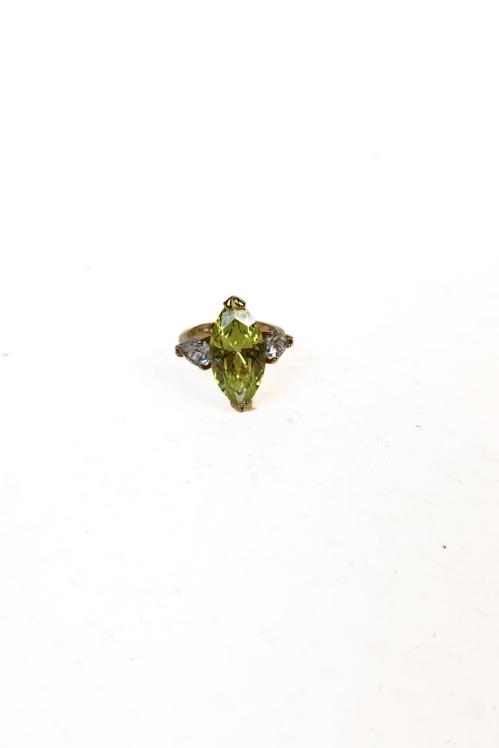 Faux Peridot & Diamond Ring (ring size 6)