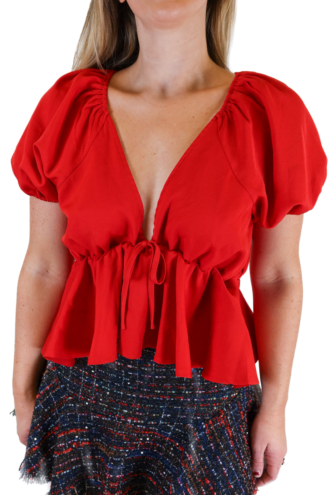 Red Plunging Neck Top  (S)