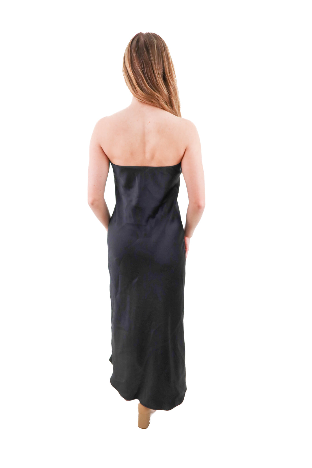 zara black satin strapless dress NWT (xs)