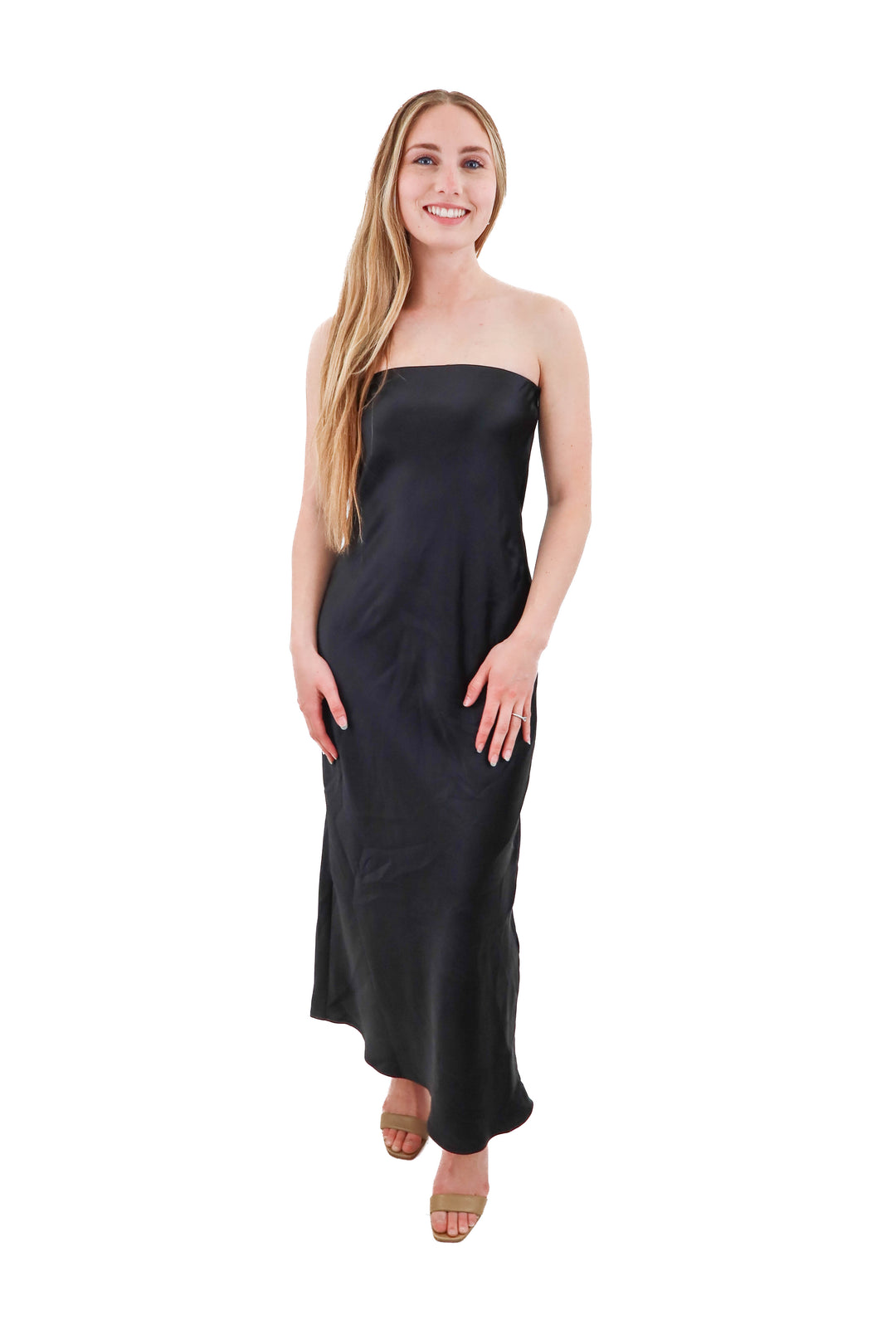 zara black satin strapless dress NWT (xs)