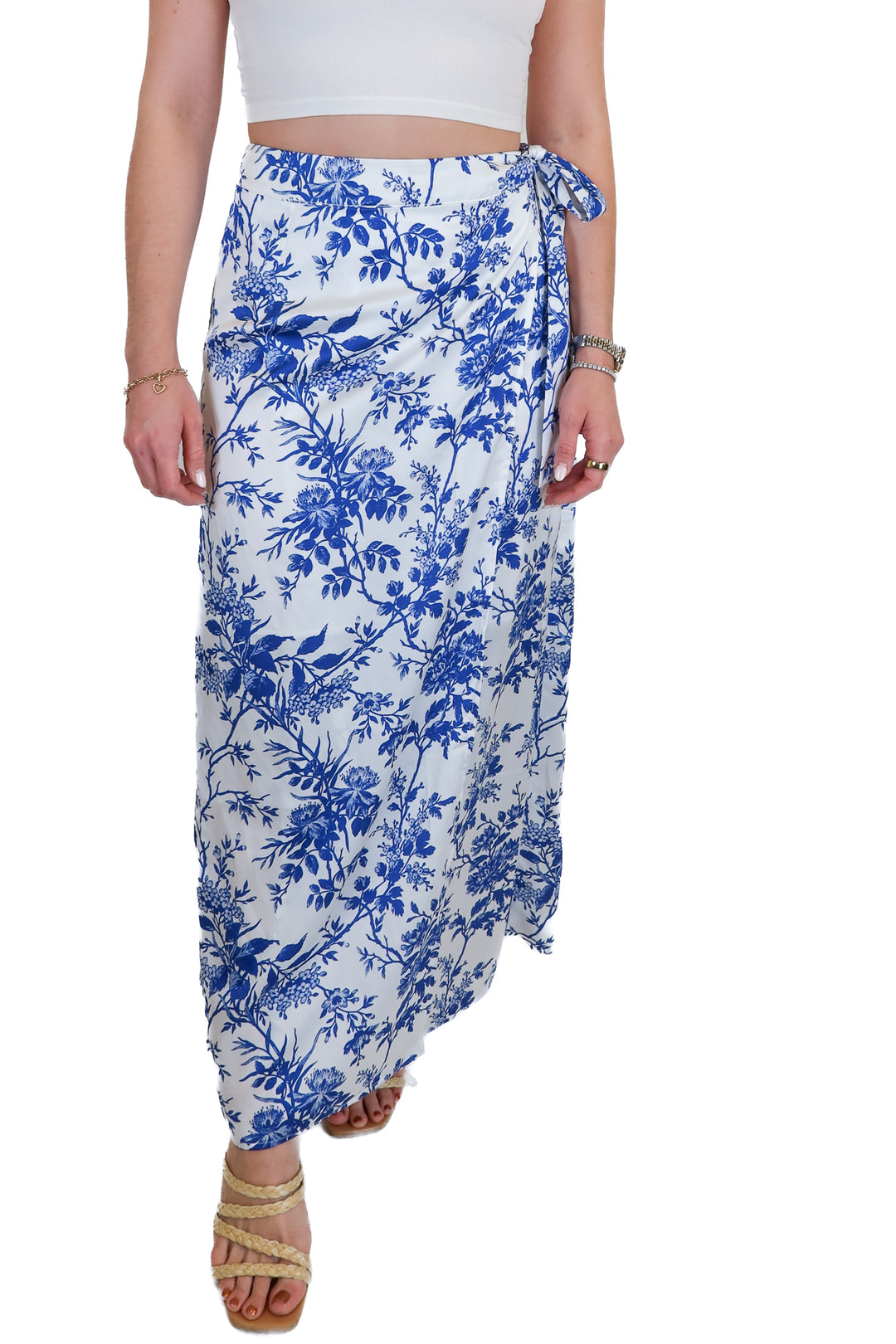 Vici blue and white floral wrap around skirt NWT (S)