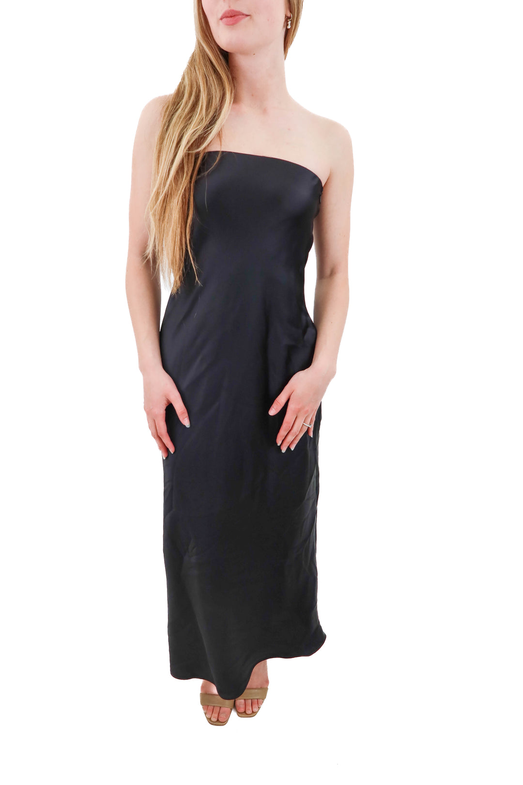 zara black satin strapless dress NWT (xs)