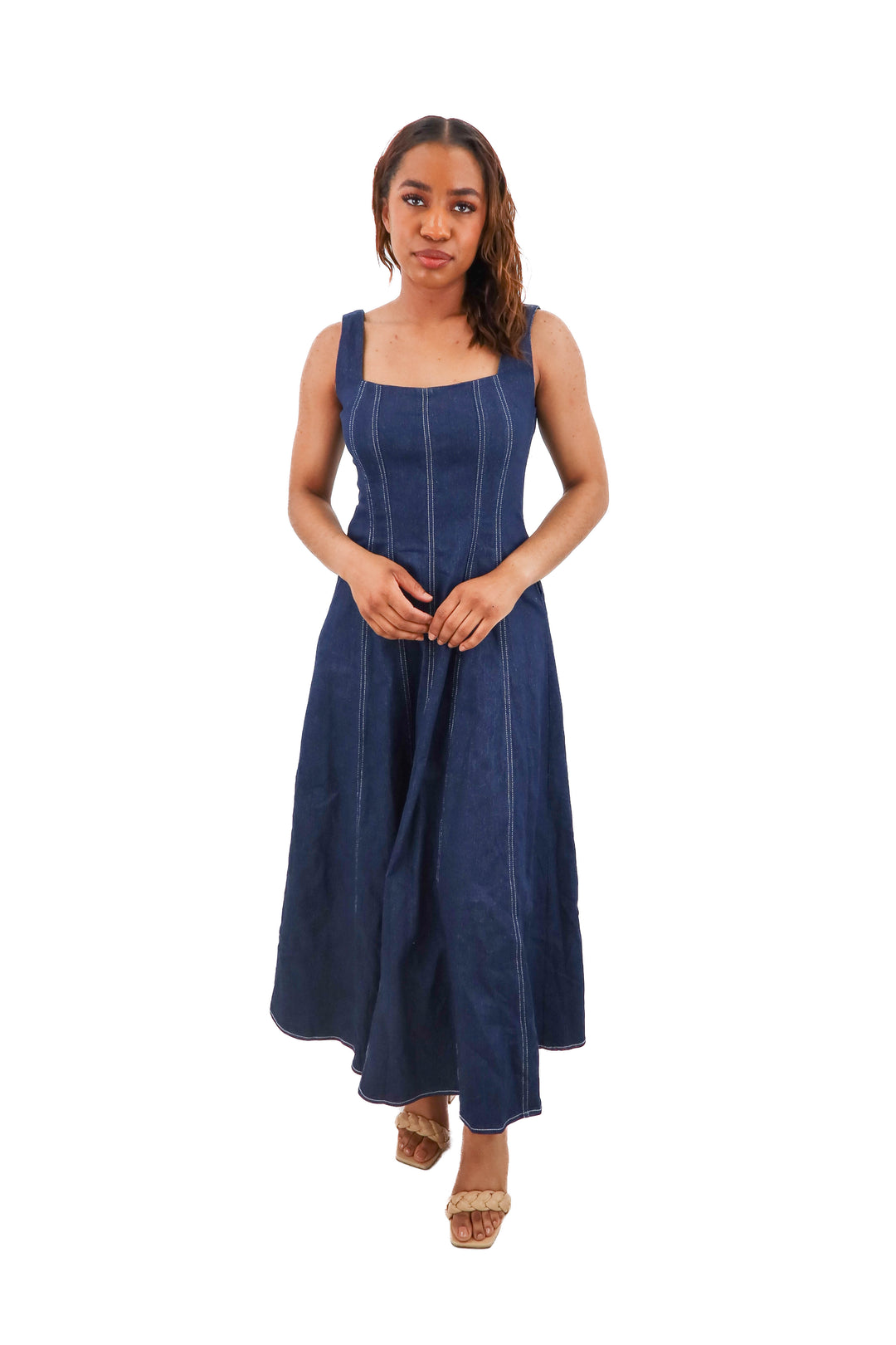 petal + pup dark denim midi dress NWT (s; retail $89)
