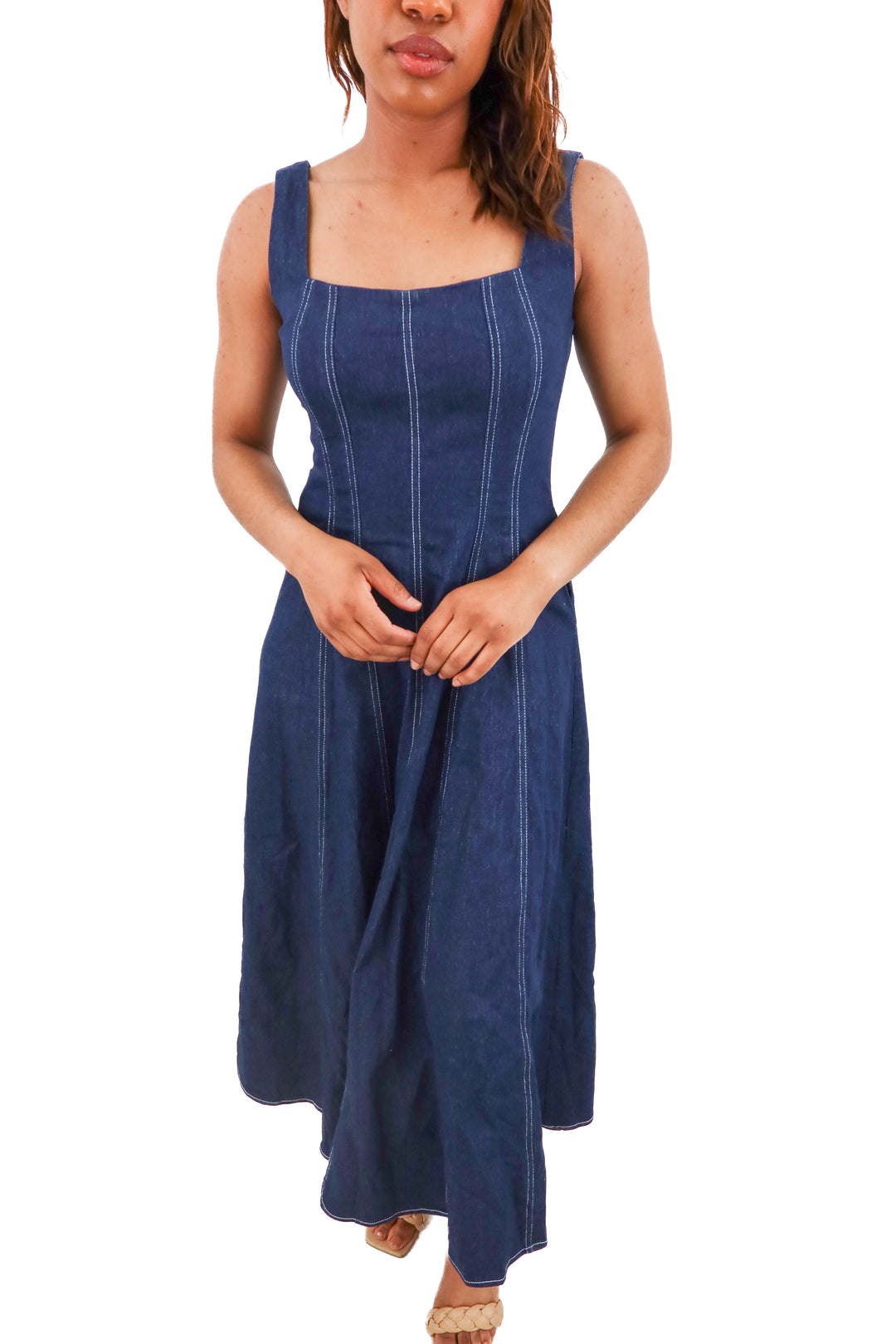 petal + pup dark denim midi dress NWT (s; retail $89)