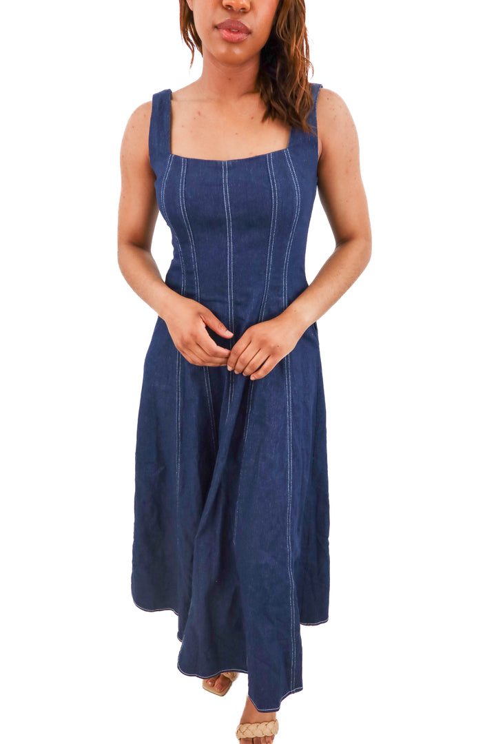 petal + pup dark denim midi dress NWT (s; retail $89)