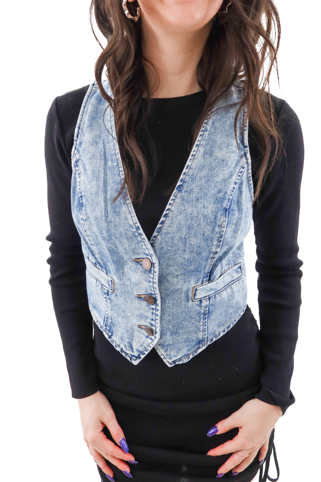 happily grey light wash denim vest top (m)