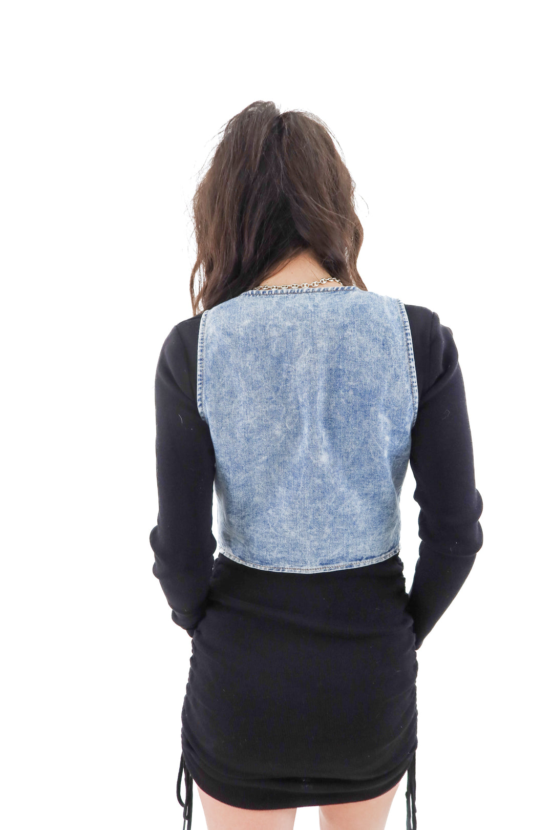 happily grey light wash denim vest top (m)
