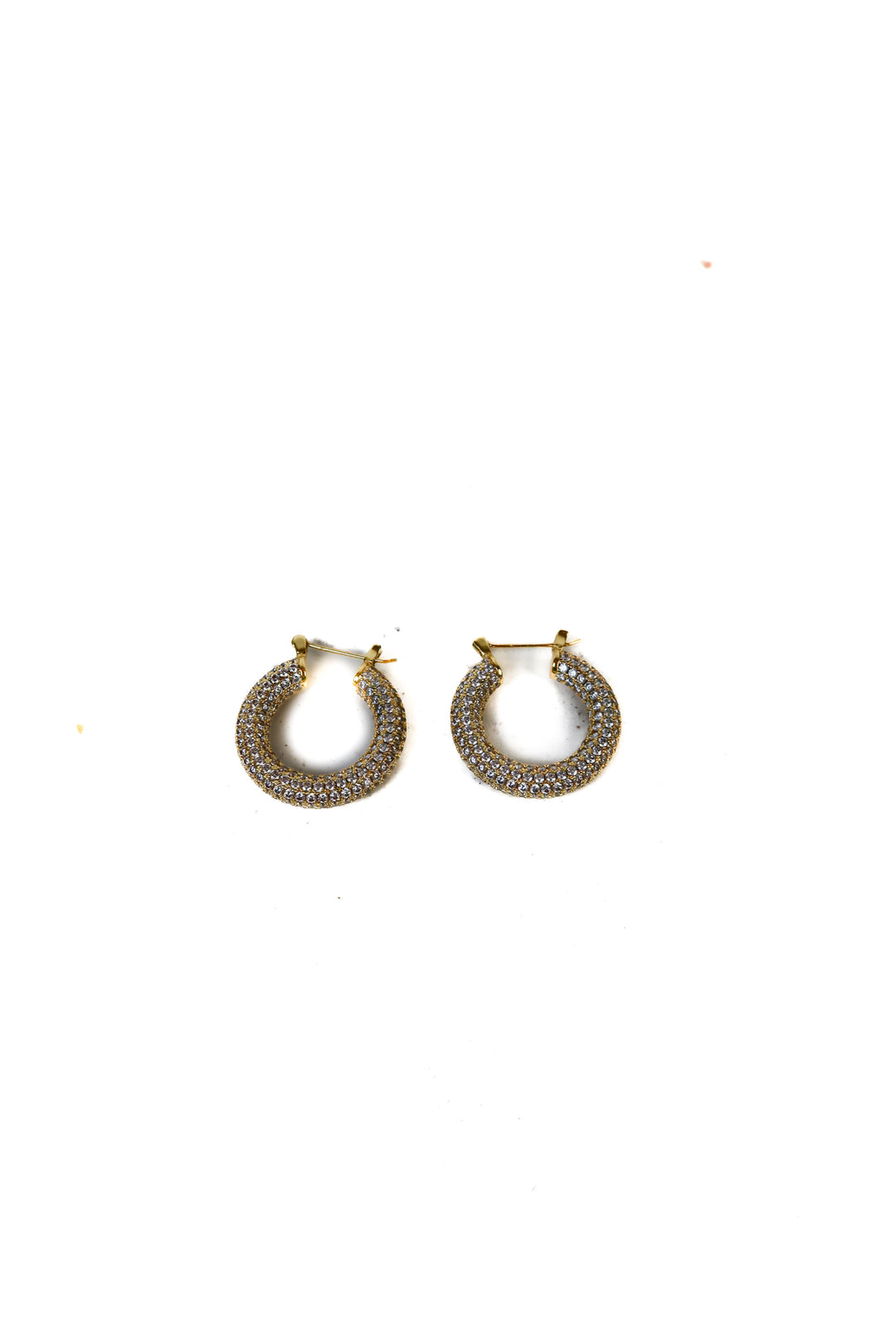 Gold/Pave Rhinestone Small Hoop Earrings