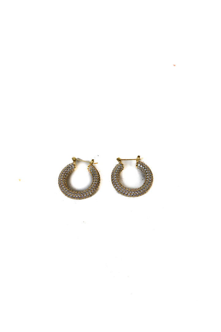 Gold/Pave Rhinestone Small Hoop Earrings