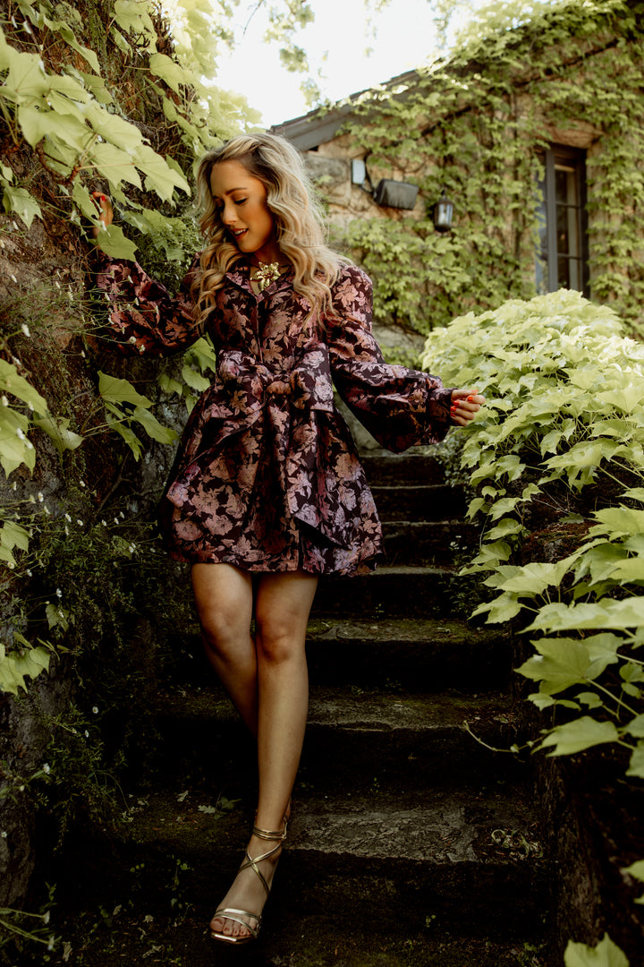 *AUCTION* asos luxe jacquard shirt skater floral mini dress (s)
