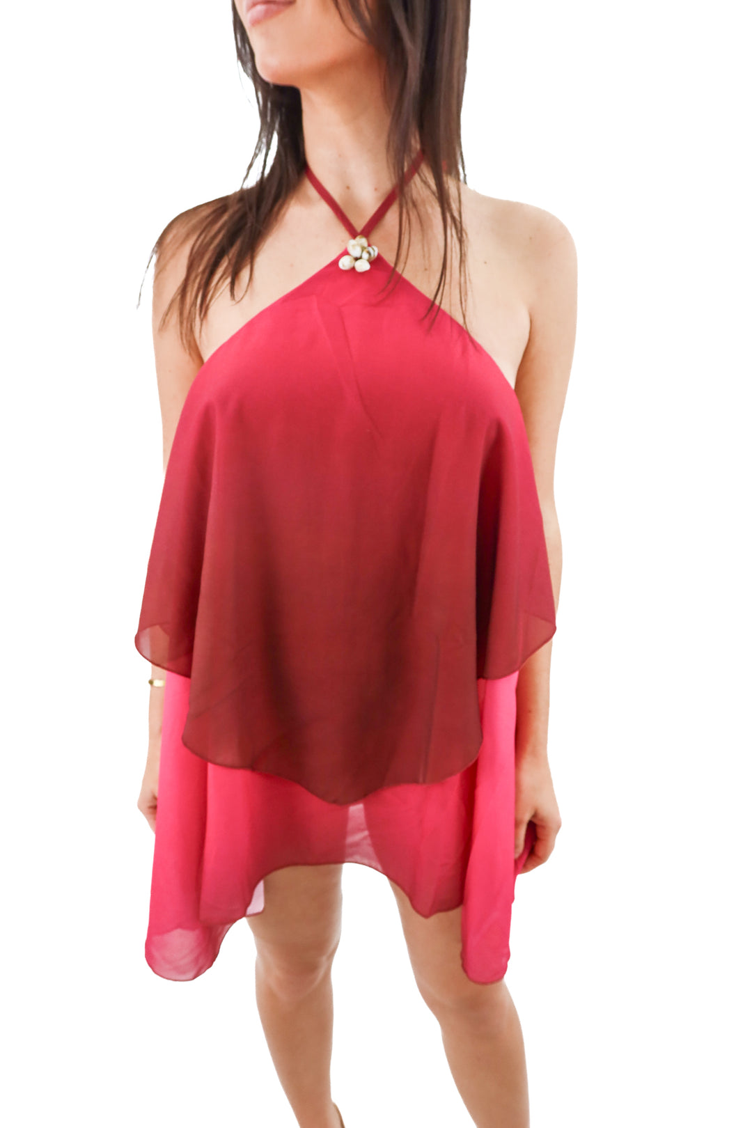 peppermayo fuchsia gradient twin flame halter mini dress nwt (m; retail $83)