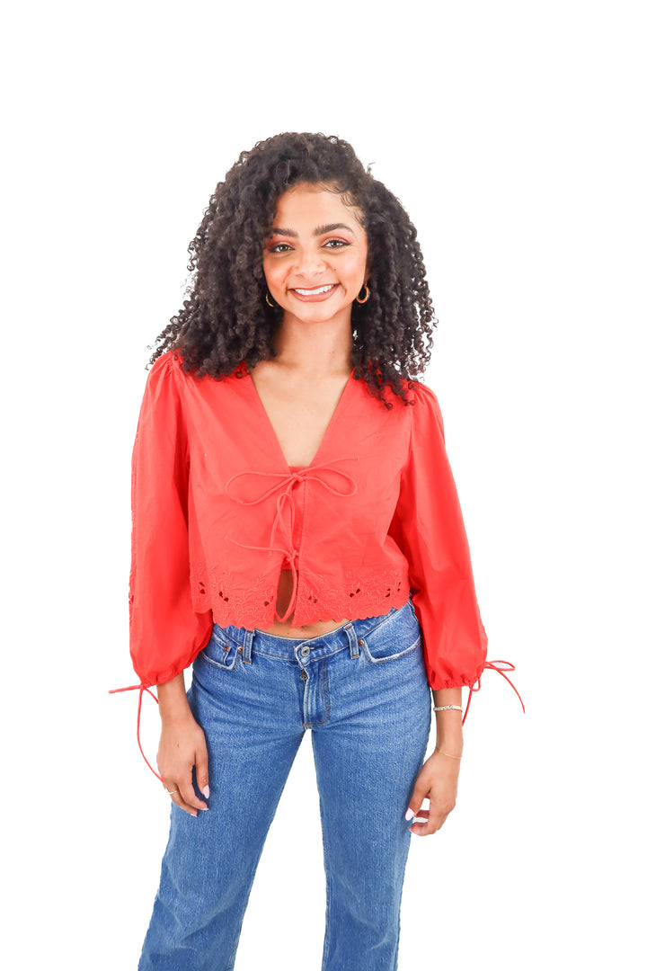 future collective red eyelet top NWT (xs; retail $38)